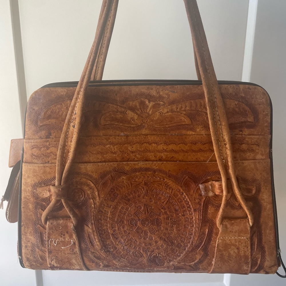 Mexican leather embroidered purse